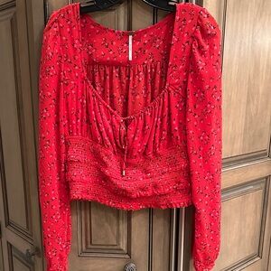 Free People Floral Red Women's Top